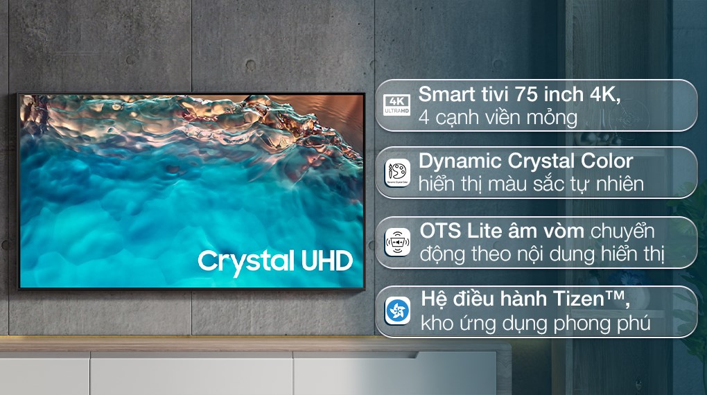 Tivi crytal UHD smart 4K Samsung UA75BU8000
