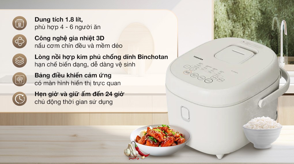 Nồi cơm điện Toshiba 1.8L RC-18DR4TVN(W)