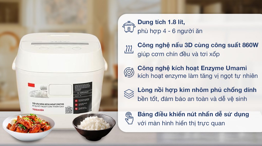 Nồi cơm điện tử 1.8L Toshiba RC-18DR5UVN(W)