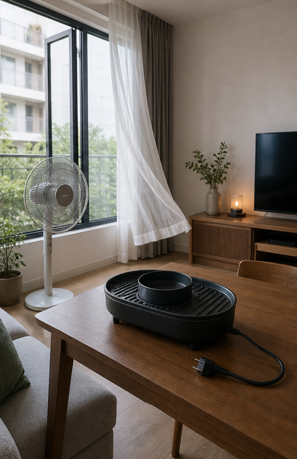 Mở thoáng phòng sau bữa ăn để mùi dầu mỡ thoát nhanh hơn.