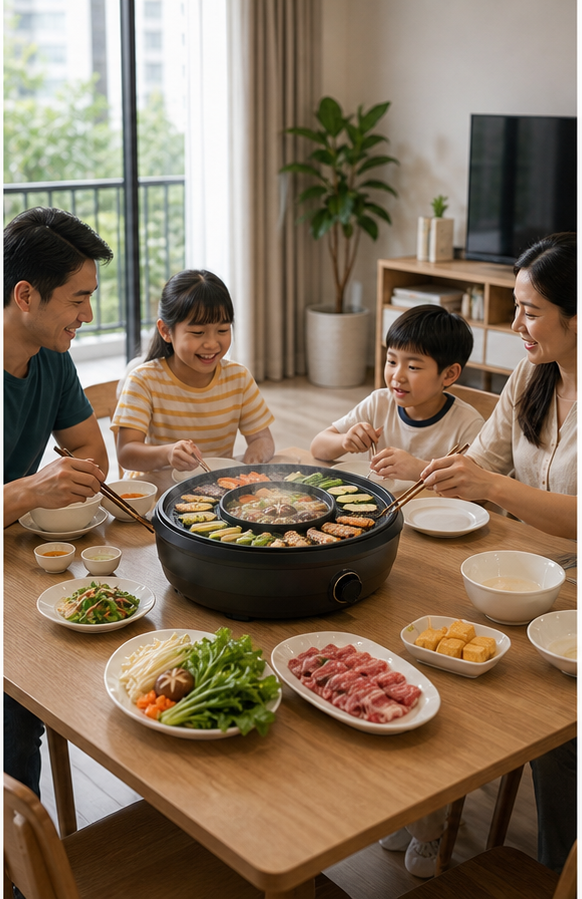 Kích thước nồi lẩu nướng nên vừa bàn và vừa số người ăn.