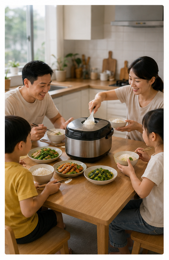 Gia đình nhiều người cần dung tích nồi cơm vừa đủ, không quá chật.
