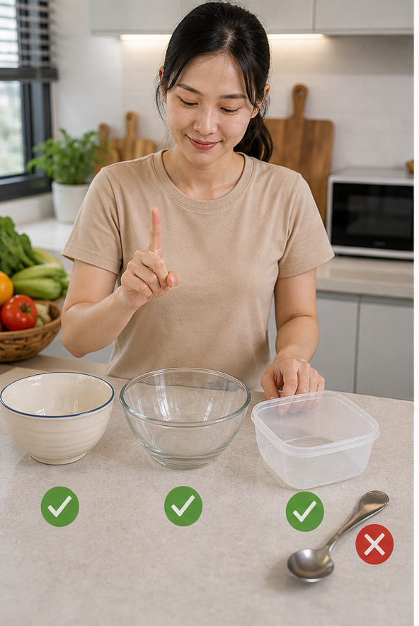 Kiểm tra vật đựng an toàn trước khi dùng lò vi sóng