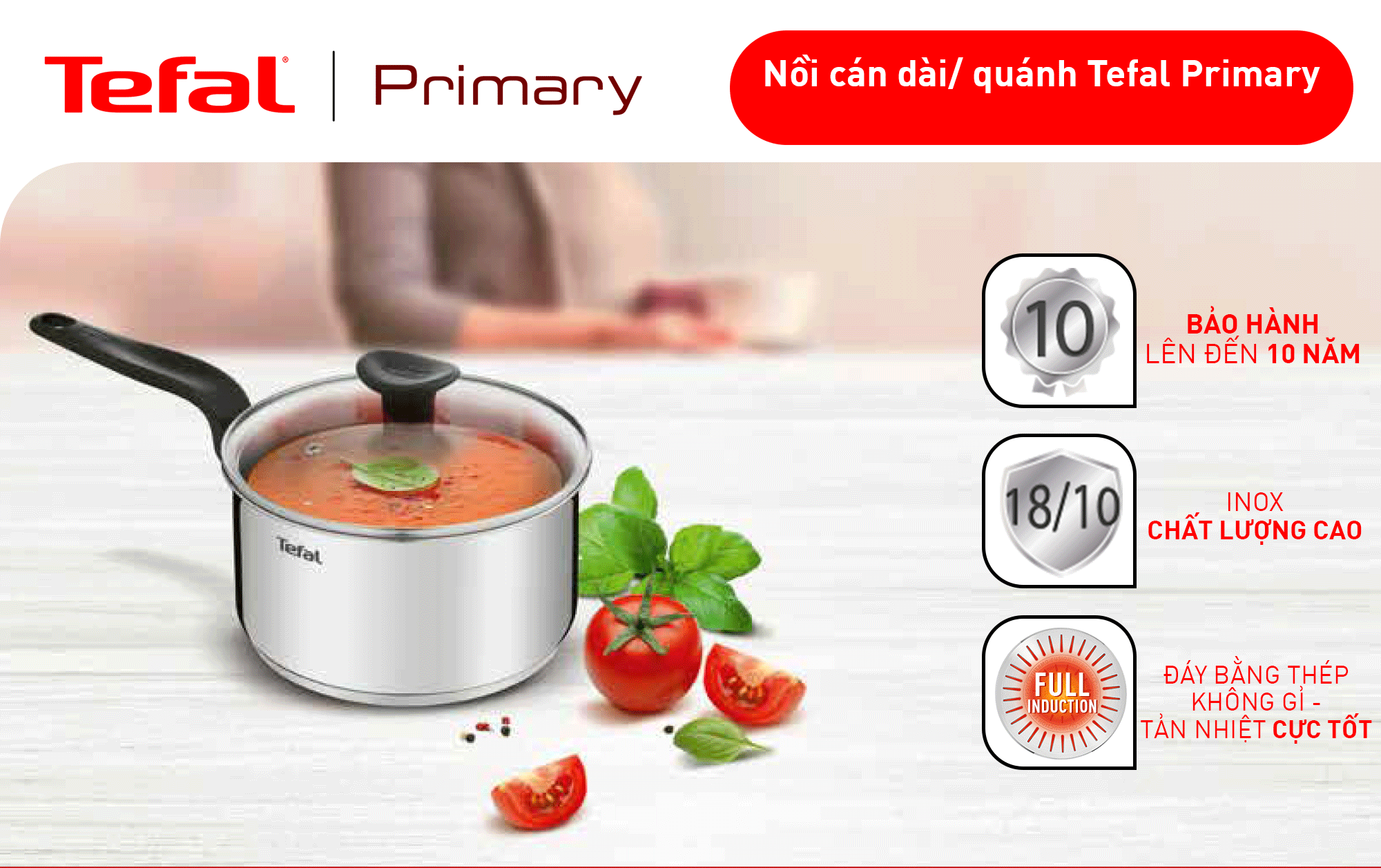 Bộ nồi Tefal Primary  E3086S74  (quánh 16cm,nồi 20cm,nồi 24cm) nắp kính 