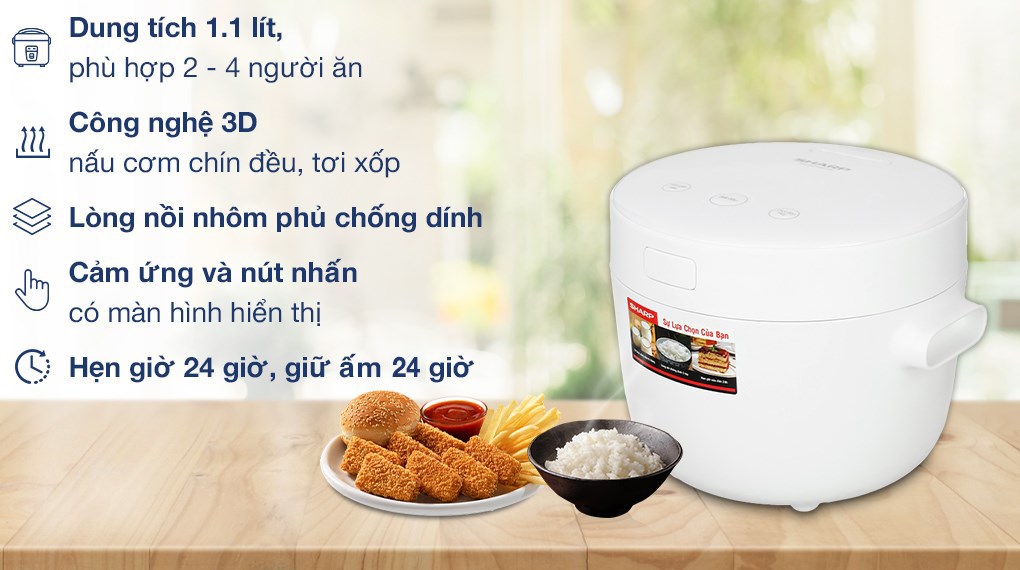 Nồi cơm điện tử Sharp 1.1 lít KS-COM110DV-WH