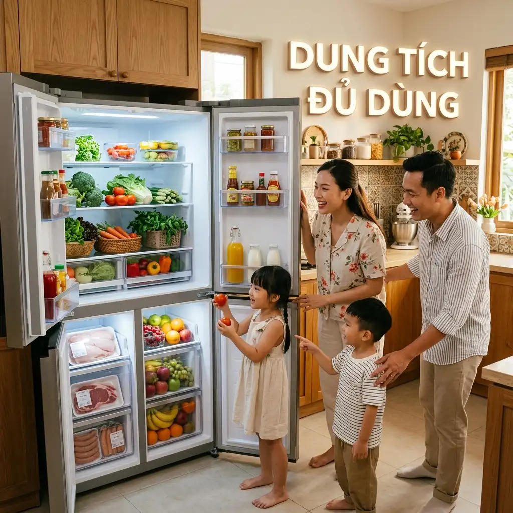 Gia đình sắp xếp thực phẩm gọn gàng trong tủ lạnh Multi-door