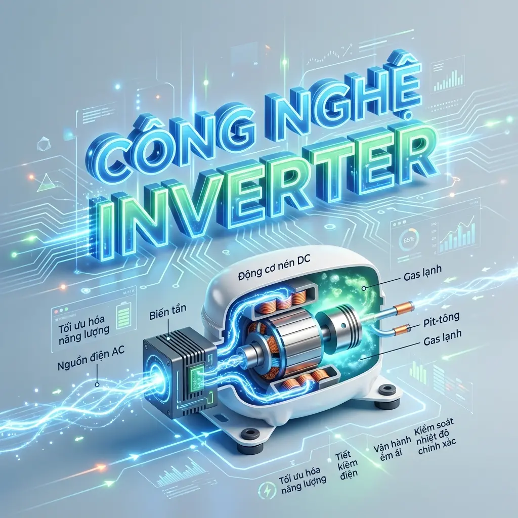 Biểu đồ so sánh lượng điện tiêu thụ của tủ lạnh Inverter và tủ lạnh thông thường
