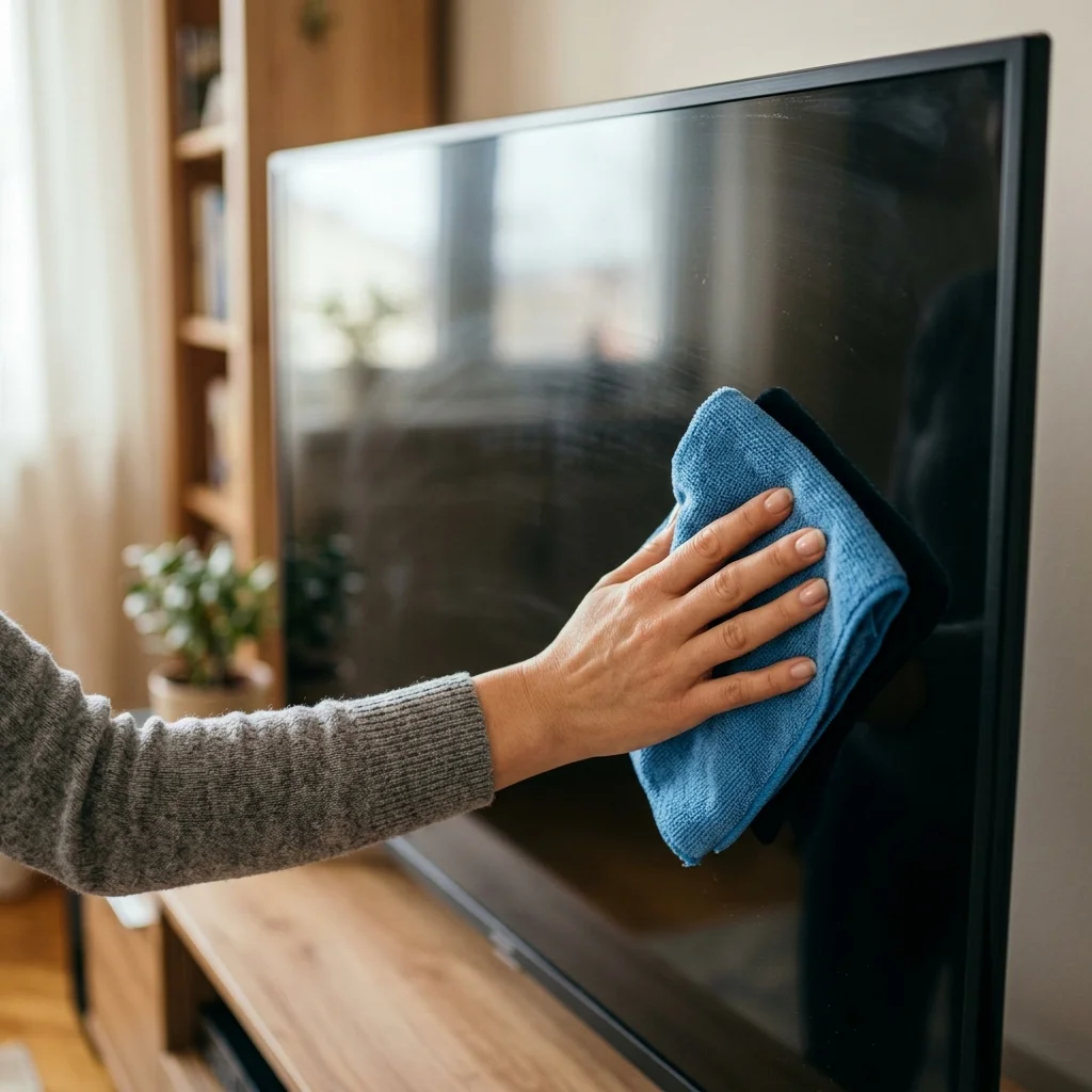 Kỹ thuật viên Điện Máy Vĩnh Tín hướng dẫn lau chùi vệ sinh màn hình tivi đúng cách