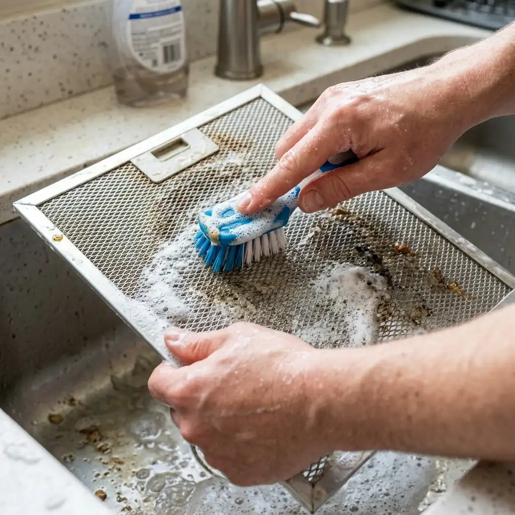 Hướng dẫn ngâm rửa lưới mỡ nhôm máy hút mùi bằng nước nóng baking soda